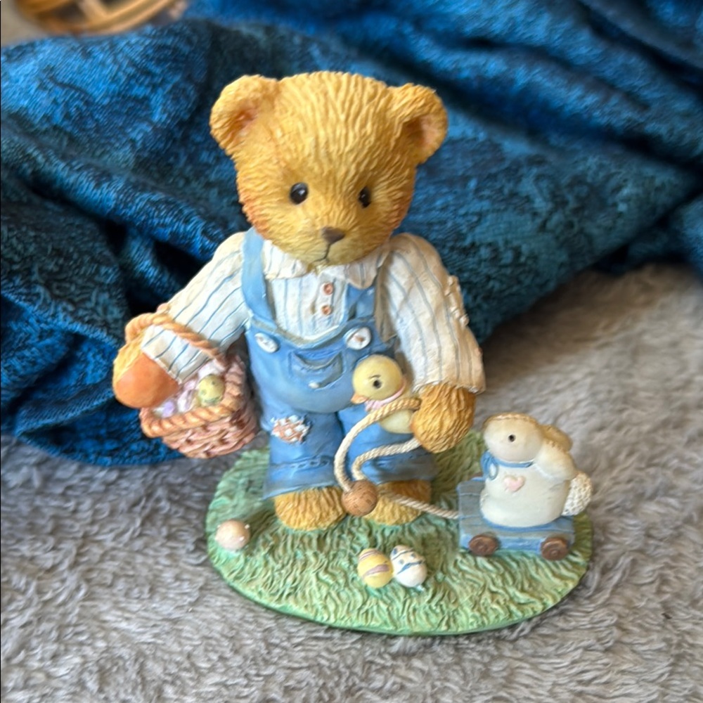 Hallmark Cherished Teddies Charming Bear Figurine in Blue Overalls